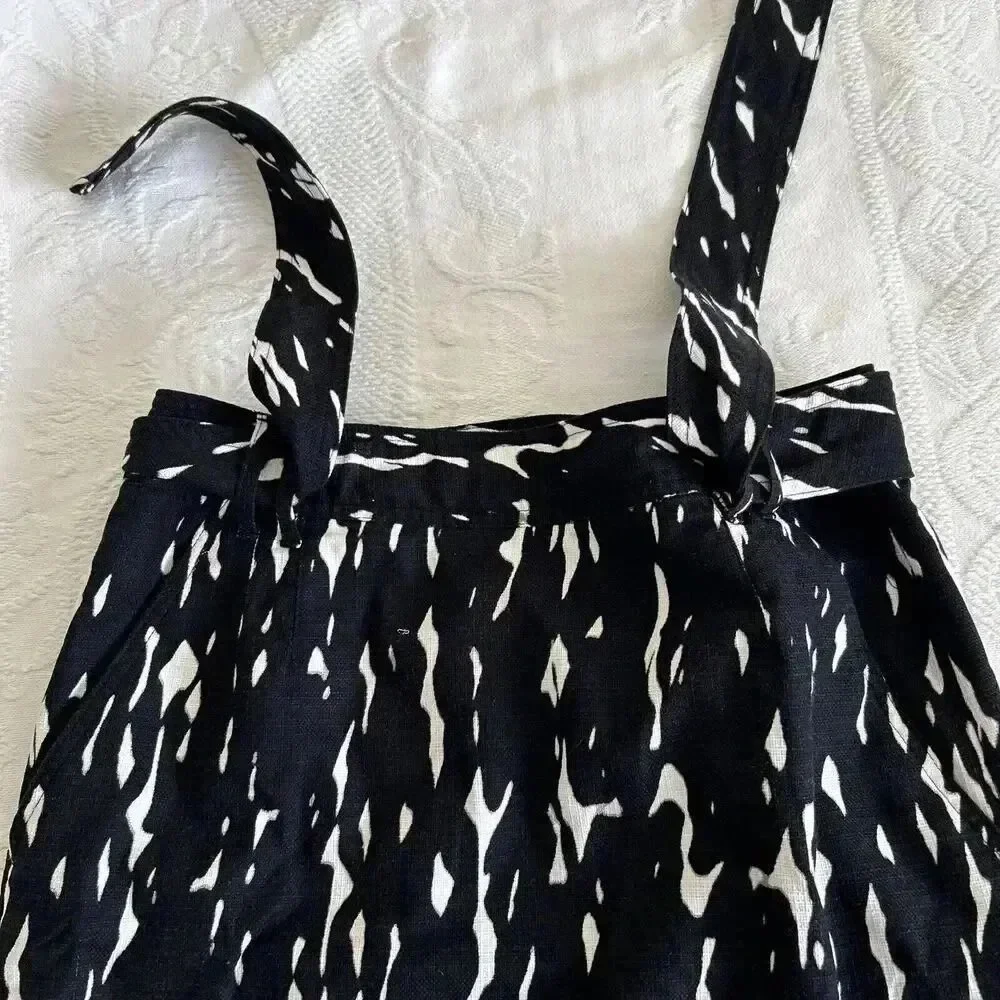 Black & White Cotton Knee Length Straight Skirt Lined Pockets East 5th Size10